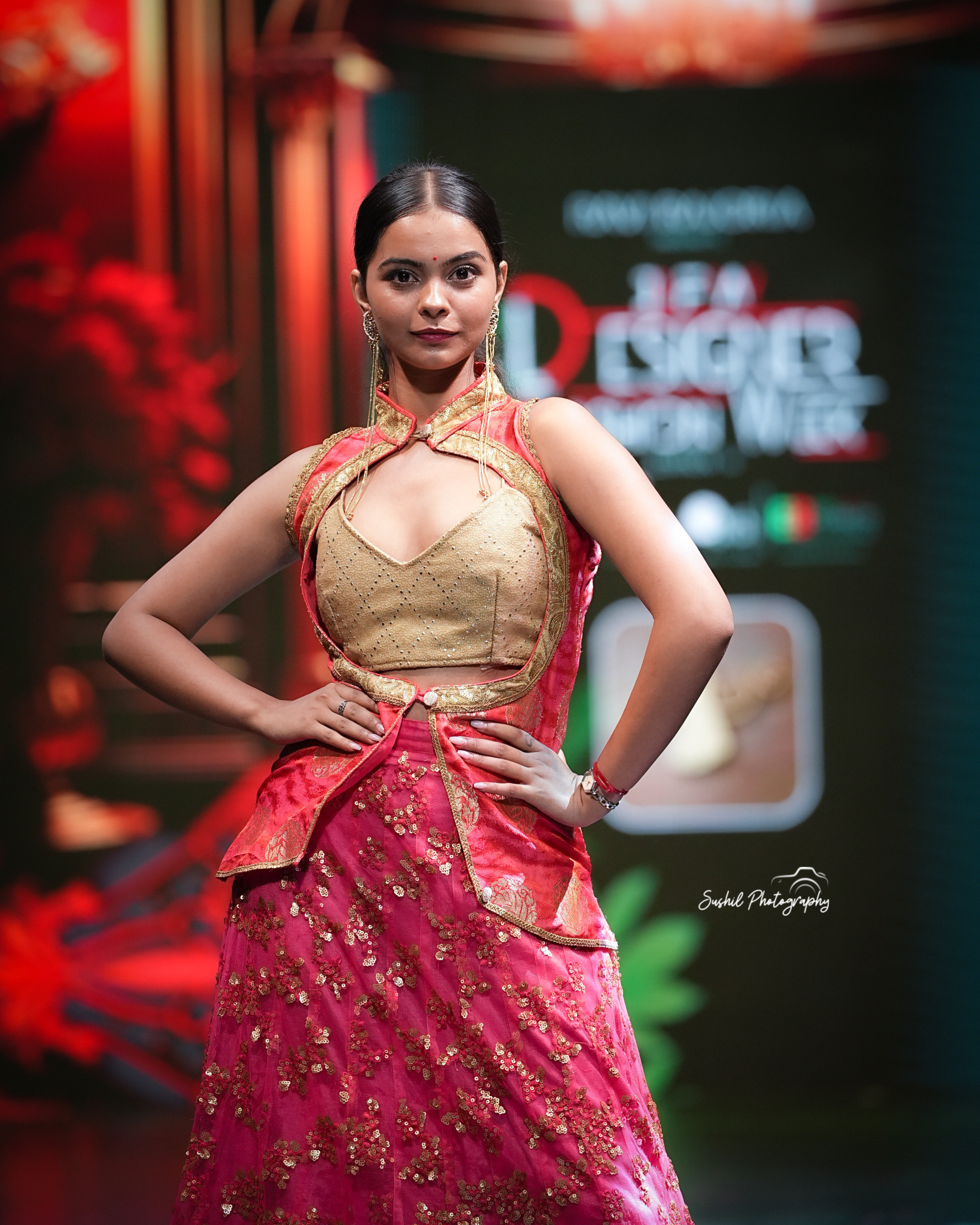 Shuchi ramp walk in gold embroidered lehenga